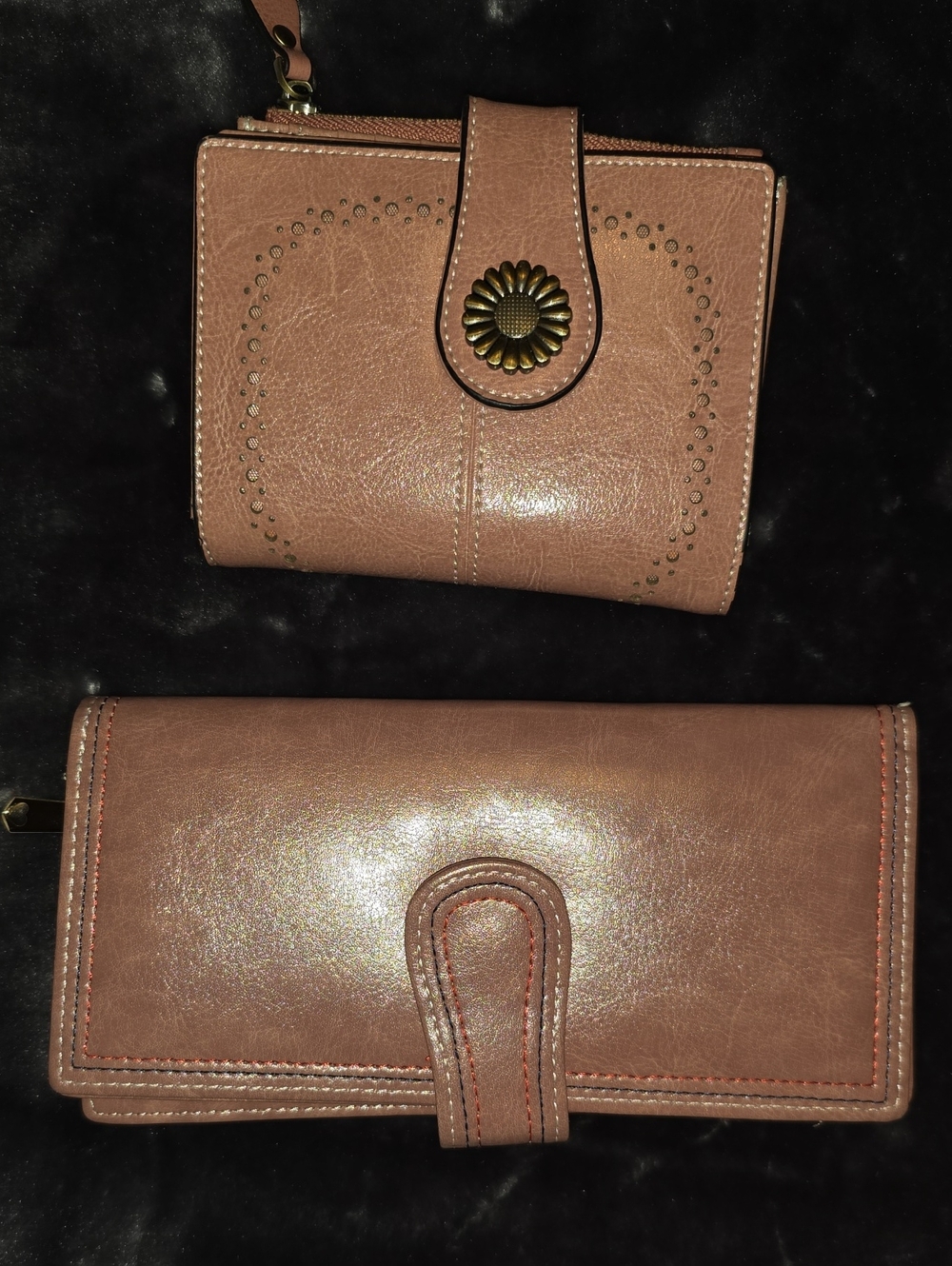 Women's Blush Pink Leather Wallet and Card Holder Set